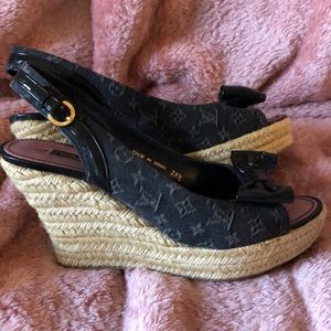 Louis Vuitton wedged espadrilles in monogram denim leather details size 39.5